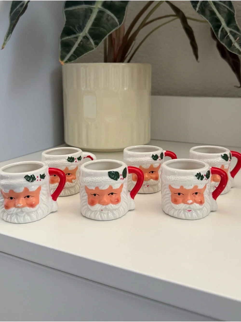 Festive Santa Face Mini Ceramic Espresso Mugs - Set of 6